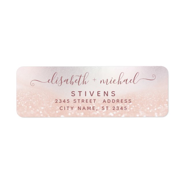 Minimalist chic rose gold script wedding label (Front)