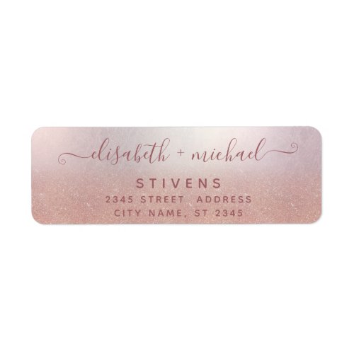 Minimalist chic rose gold script wedding label