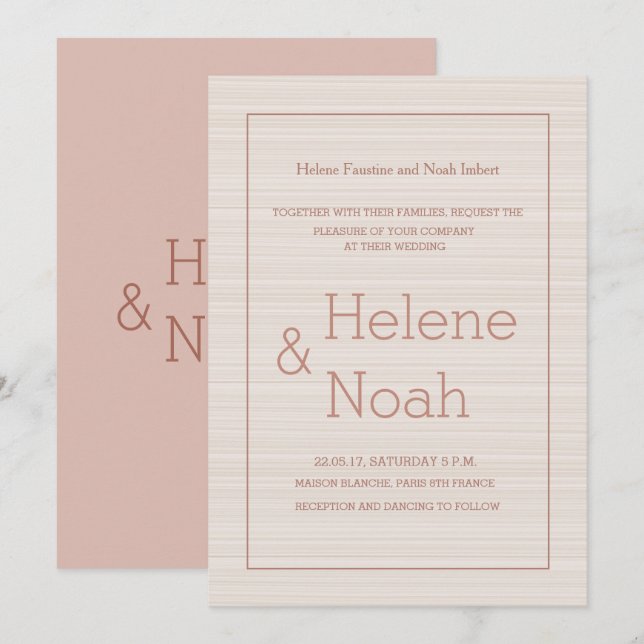 Minimalist chic rose gold stripes modern wedding invitation (Front/Back)