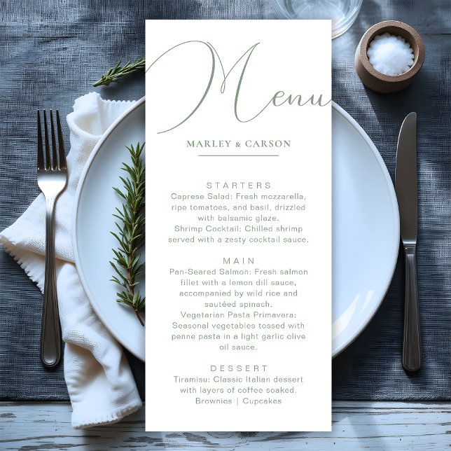 Minimalist Chic Sage Green Wedding Dinner Menu (Creator Uploaded)