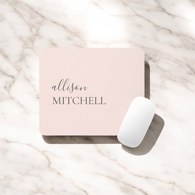 Minimalist Chic Script Calligraphy Blush Pink Mouse Pad (Creator Uploaded)