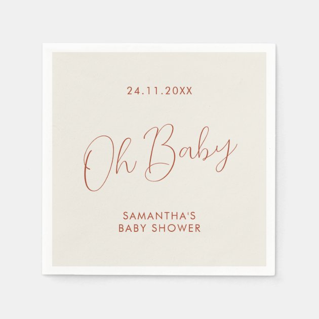 Minimalist Chic Script ivory Oh Baby Shower Napkins