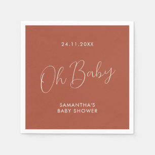Minimalist Chic Script terracotta Oh Baby Shower Napkins
