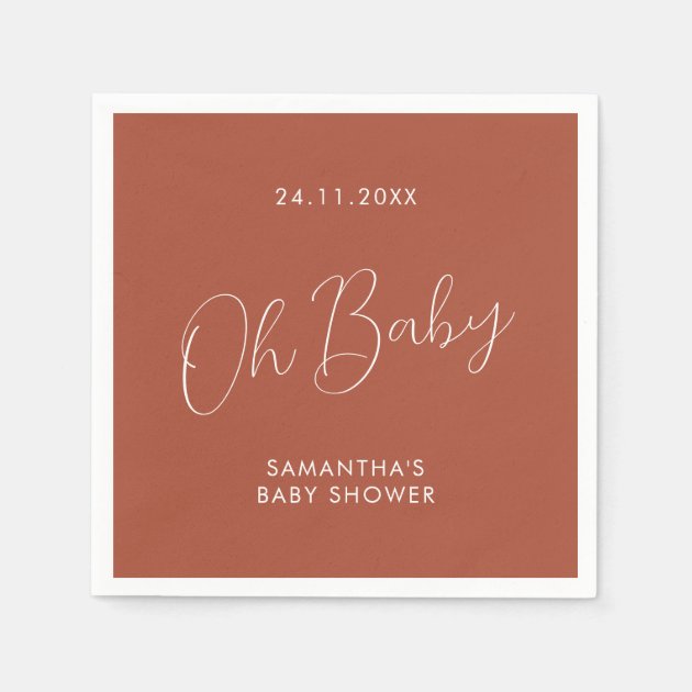 Minimalist Chic Script terracotta Oh Baby Shower Napkins