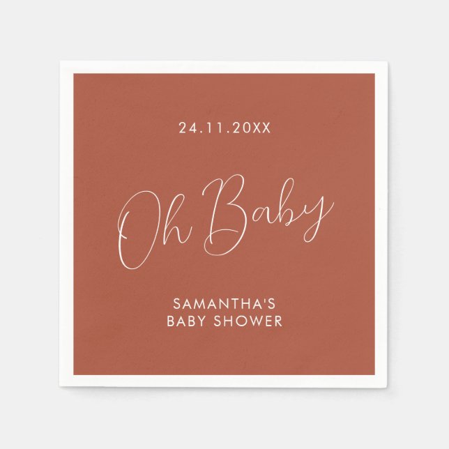 Minimalist Chic Script terracotta Oh Baby Shower Napkins (Front)