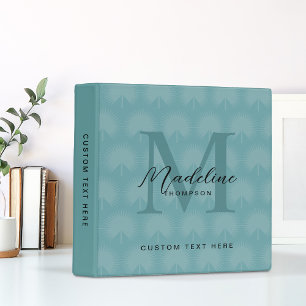 Minimalist Chic Teal Anahaw Leaf Script Monogram 3 Ring Binder