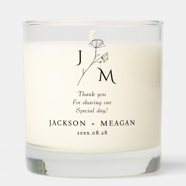 Minimalist Chic Thank You Monogram Wedding Scented Candle (Front)