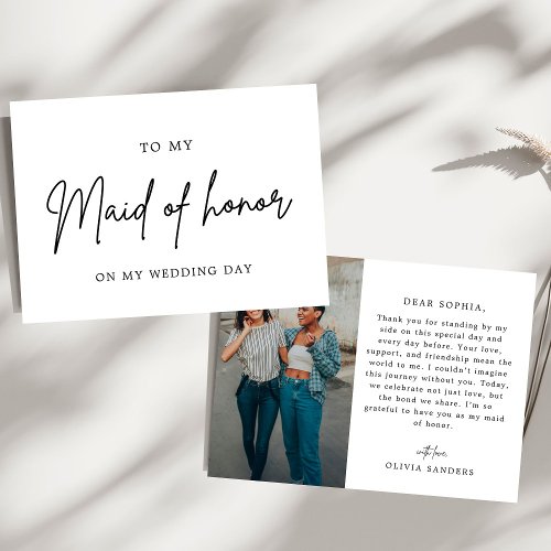 Minimalist Chic To My Maid of Honor Wedding Day Thank You Card