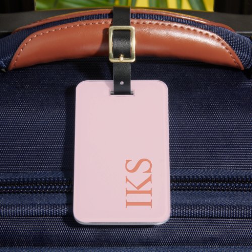 Minimalist Chic Trendy Monogrammed Pink Orange Luggage Tag