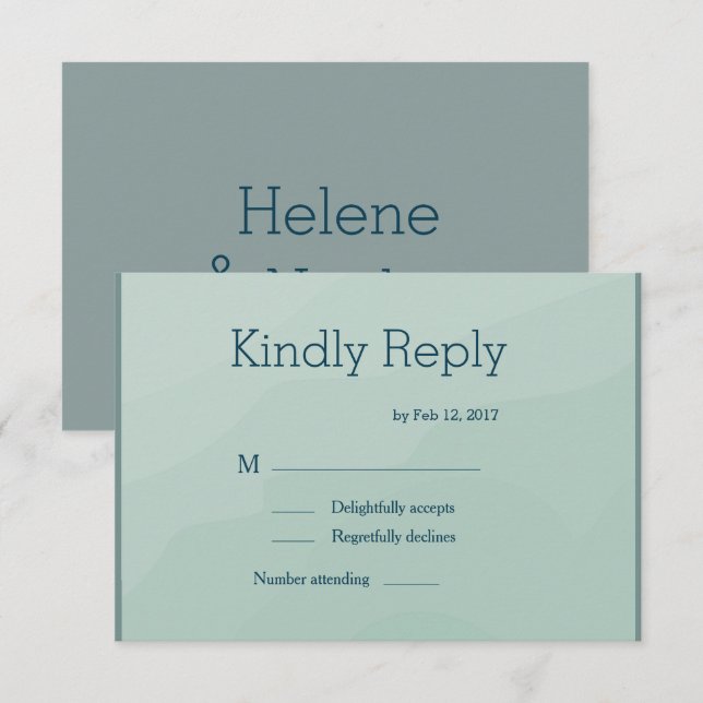 Minimalist chic turquoise watercolor wedding rsvp invitation (Front/Back)