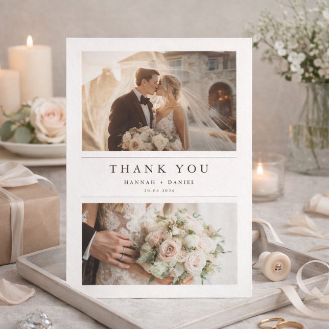 Minimalist Chic Two Photo Wedding Thank You Card (Creator Uploaded)