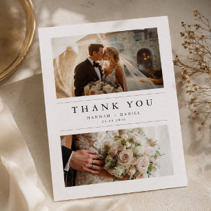 Minimalist Chic Two Photo Wedding Thank You Card