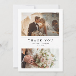 Minimalist Chic Two Photo Wedding Thank You Card