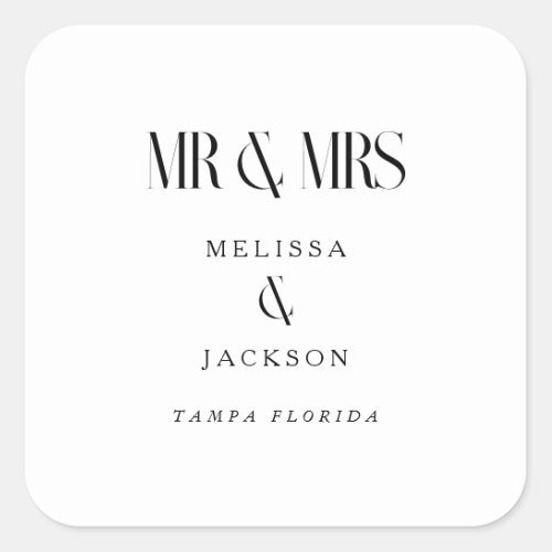 Minimalist Chic Wedding Design White Mr and Mrs Square Sticker