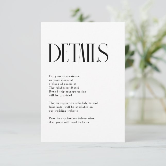Minimalist Chic Wedding Details  Enclosure Card (Standing Front)
