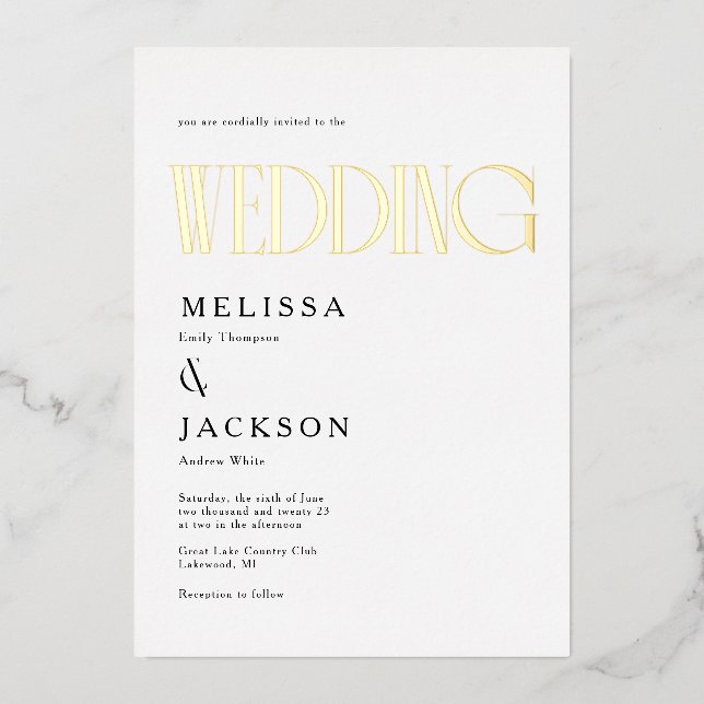 Minimalist Chic Wedding Foil Invitation (Front)