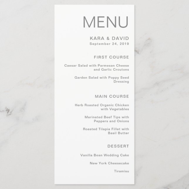 Minimalist Chic Wedding | Gray Menu (Front)