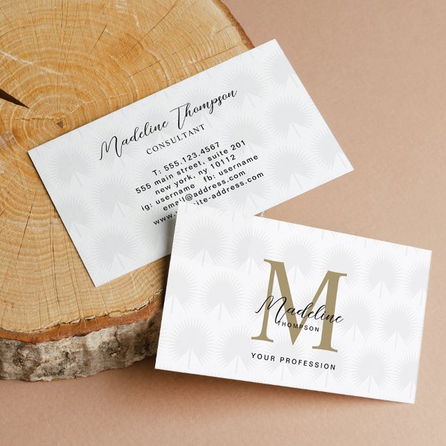 Minimalist Chic White Anahaw Leaf Script Monogram Business Card (Creator Uploaded)
