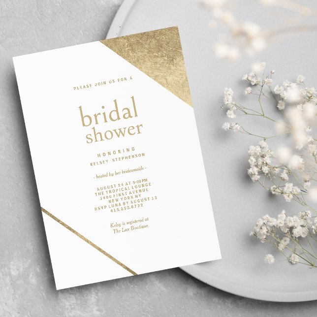 Minimalist chic white gold luxury Bridal Shower  Invitation (Minimalist chic white gold luxury Bridal Shower)