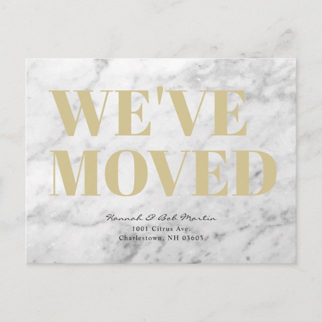 Minimalist Chic White Marble Moving Announcement Postcard (Front)