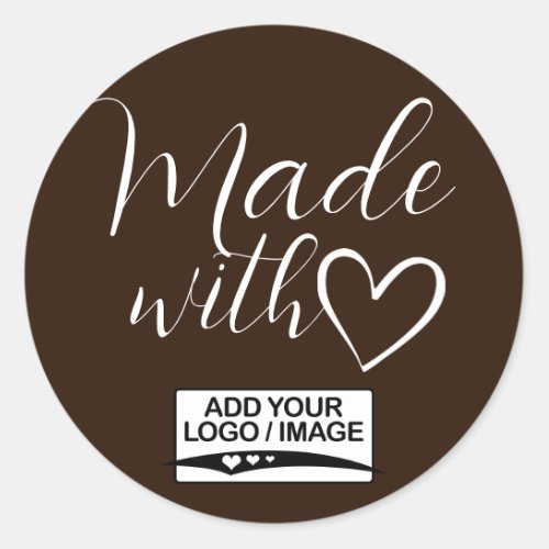 Minimalist Chocolate Brown Made With Love Logo  Classic Round Sticker