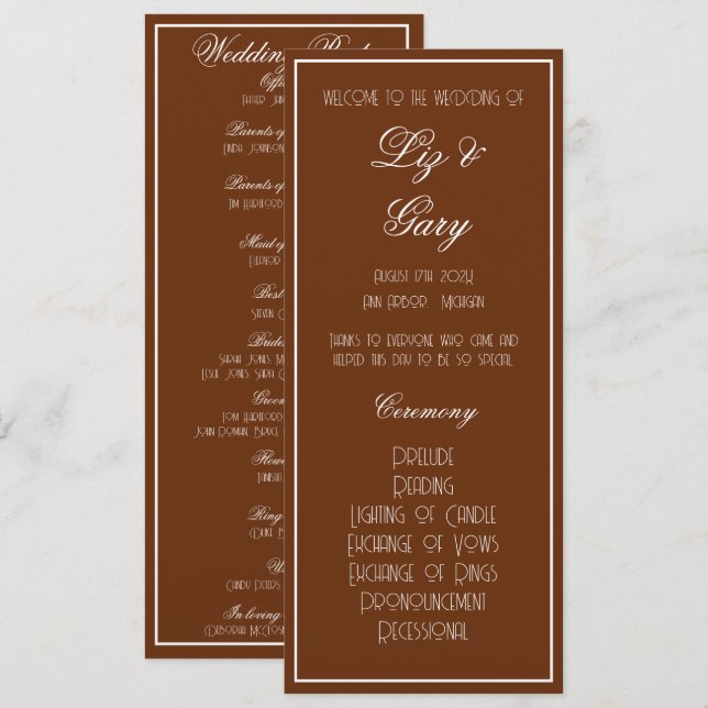 Minimalist Chocolate Brown Program Wedding (Front/Back)