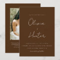 Minimalist Chocolate QR Code Photo Wedding Invitation | Zazzle