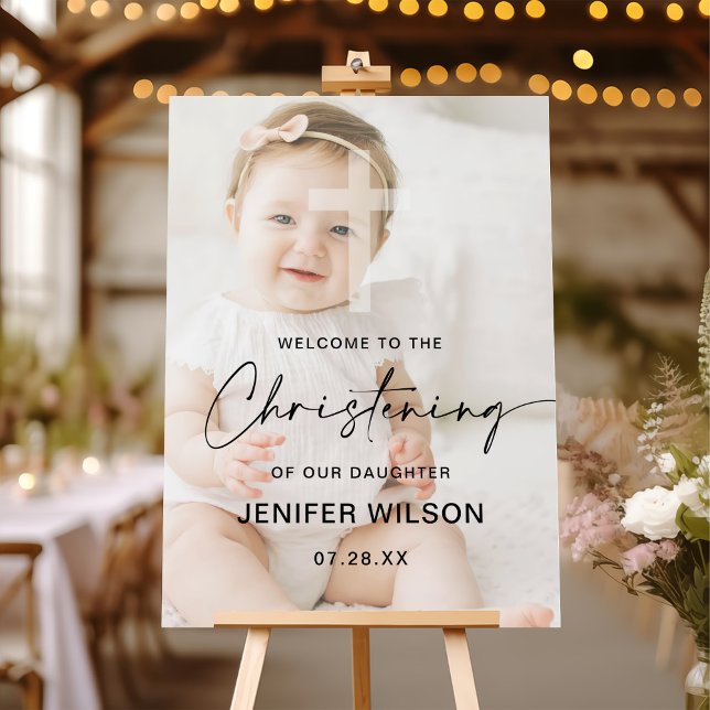 Minimalist Christening Baptism Photo Welcome Sign (Creator Uploaded)