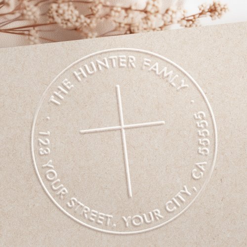 Minimalist Christian cross white return address Embosser