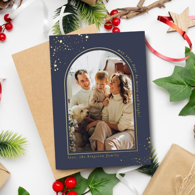 Minimalist Christmas Arch Photo Frame Real Foil Holiday Card (Creator Uploaded)