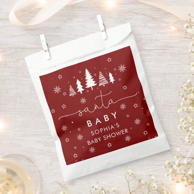 Minimalist Christmas Baby Shower Red Favor Bag (Clipped)