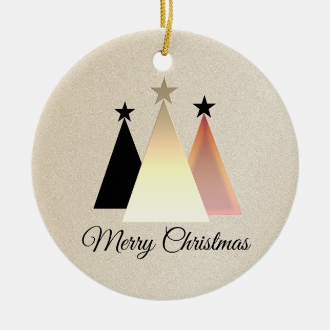 Minimalist Christmas Black and Rose Gold Ceramic Ornament (Front)
