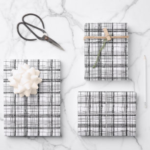 Minimalist Christmas Black & White Drawing Plaid Wrapping Paper Sheets