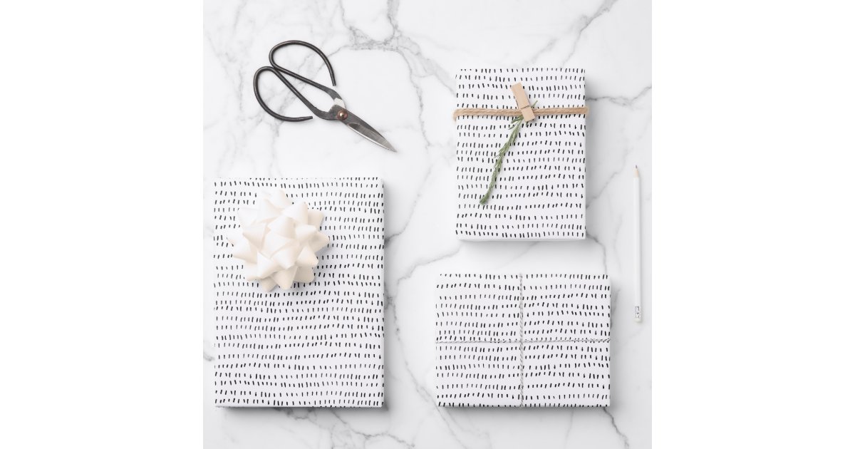Minimalist Christmas Black & White Tiny Lines Wrapping Paper Sheets ...