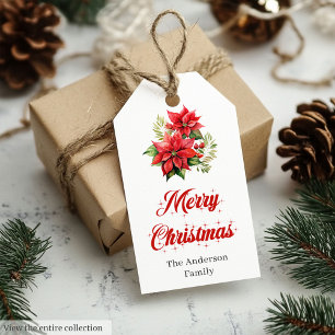 Minimalist Christmas Bouquet Red White Gift Tag