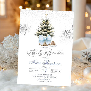 Minimalist Christmas Bow Snowflake Baby Sprinkle Invitation