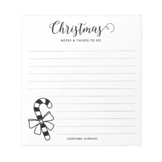 Minimalist Christmas Candy Cane With Bow Line Art Notepad