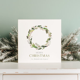 Minimalist Christmas Card with Greenery Wreath