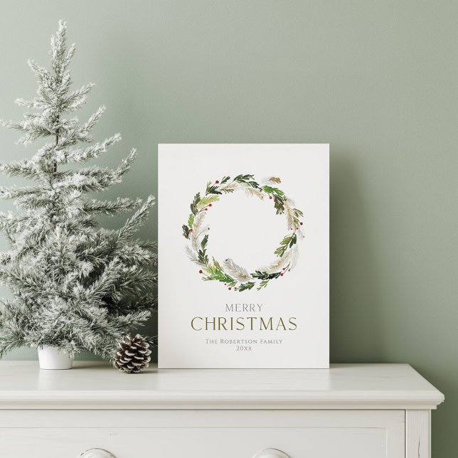 Minimalist Christmas Card with Greenery Wreath (Creator Uploaded)