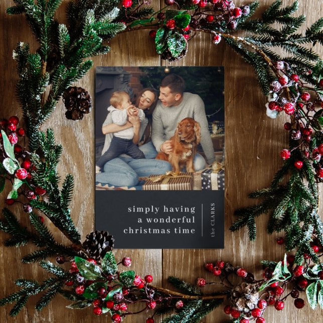 Minimalist Christmas | Charcoal Gray Family Photo  Holiday Card (Creator Uploaded)