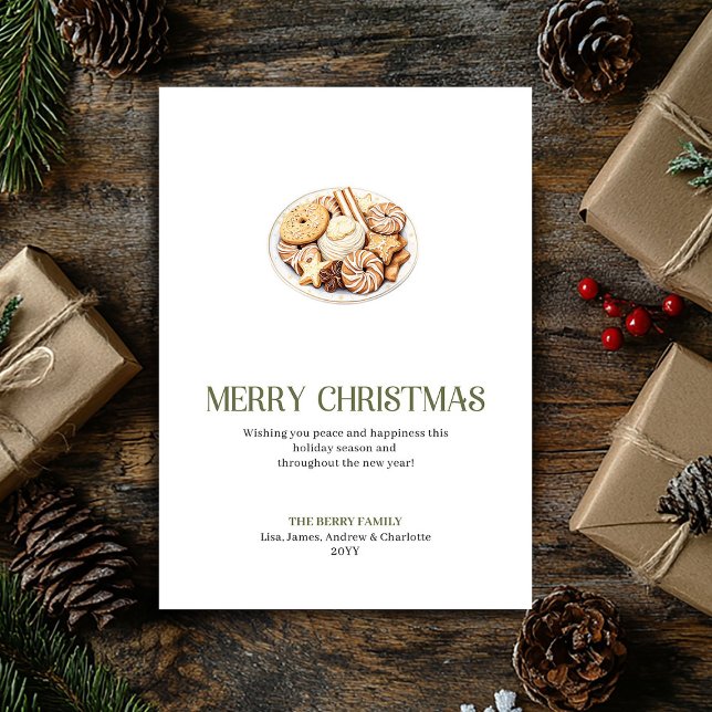 Minimalist Christmas Cookies Card With Gold Accent (Minimalist Christmas Ornament Card With Gold Accents)