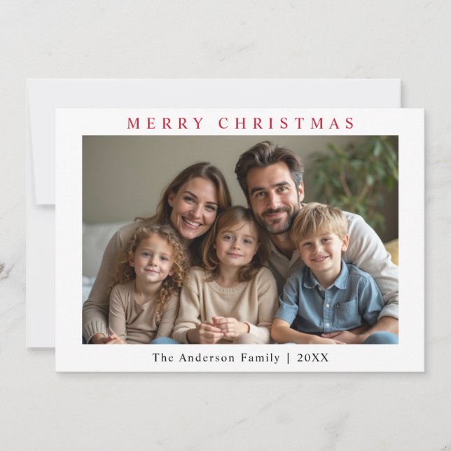 Minimalist Christmas Custom Photo Pink Holiday Card (Front)