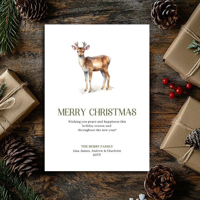Minimalist Christmas Deer Neutral Script Holiday (Minimalist Christmas Ornament Neutral Script Holiday Card)