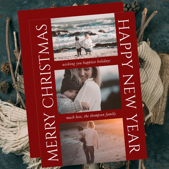 Minimalist Christmas Elegant Simple Photo Collage Holiday Card (Creator Uploaded)