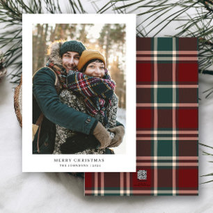 Minimalist Christmas Elegant Simple Tartan Photo Holiday Card