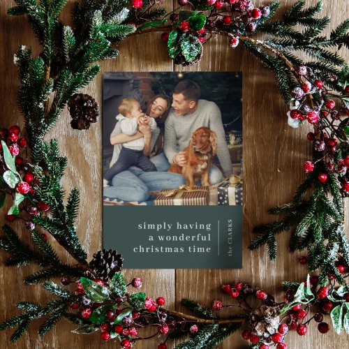 Minimalist Christmas  Forest Green Family Photo Holiday Card