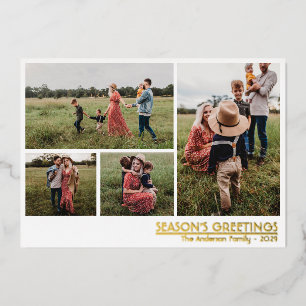 Minimalist Christmas Greetings Family Photo Foil Holiday Card