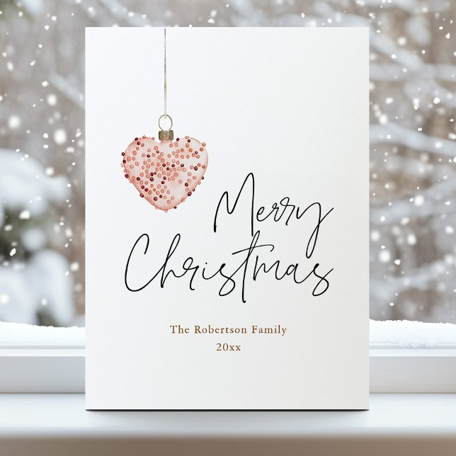 Minimalist Christmas Heart Ornament Holiday Card (Creator Uploaded)