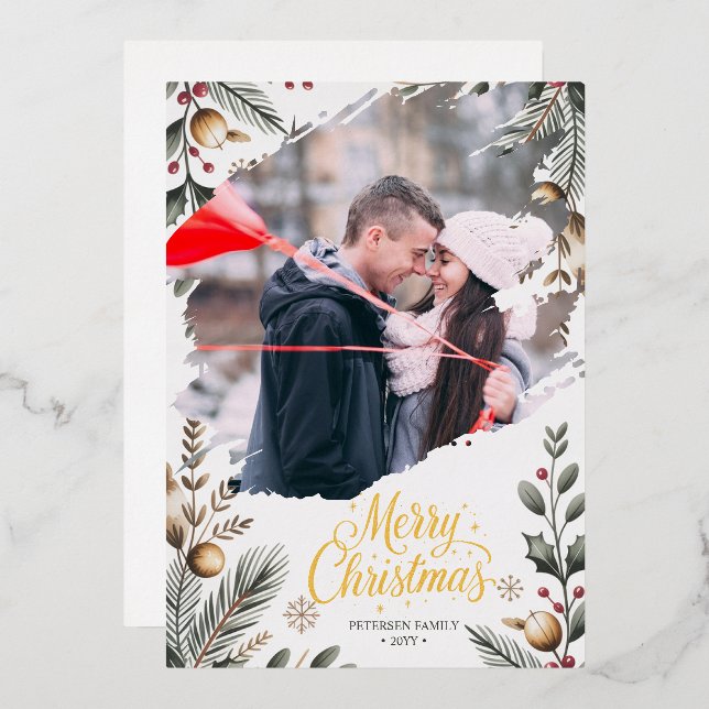 Minimalist Christmas Holiday Card – Personalized P (Front/Back)