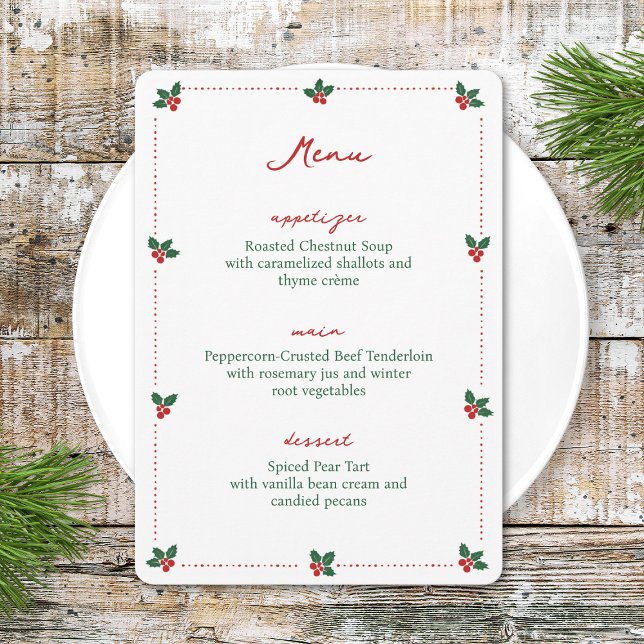 Minimalist Christmas Holly Holiday Party Elegant Menu (Creator Uploaded)